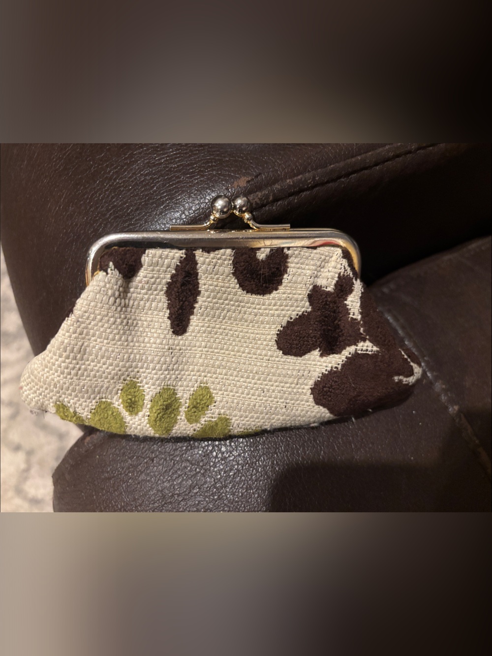 Glenda Gies Canvas Floral Kiss-Lock Coin Purse in Cream, Brown & Green